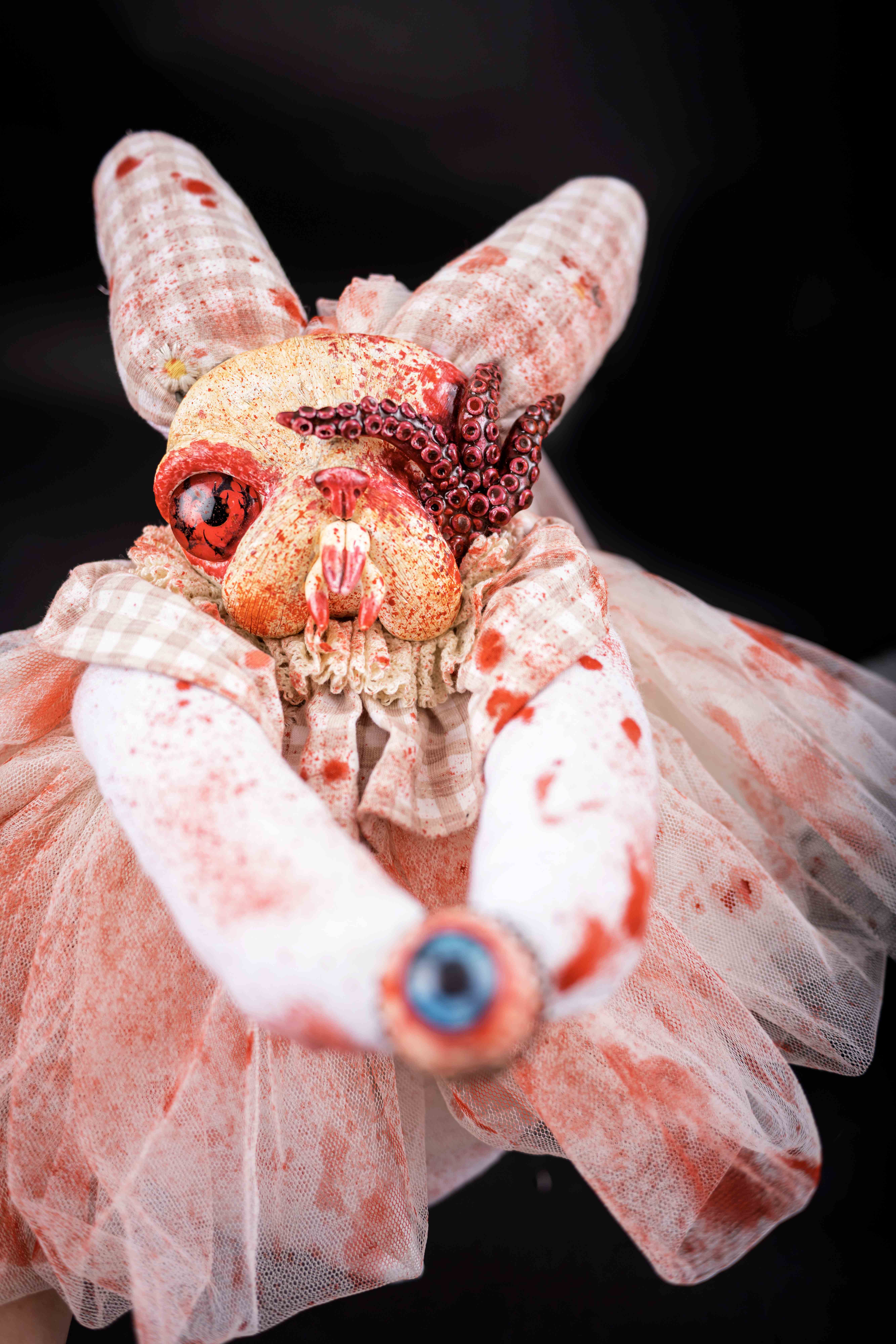 Oddlum art doll Coralyene view 2 — handmade collectible art doll