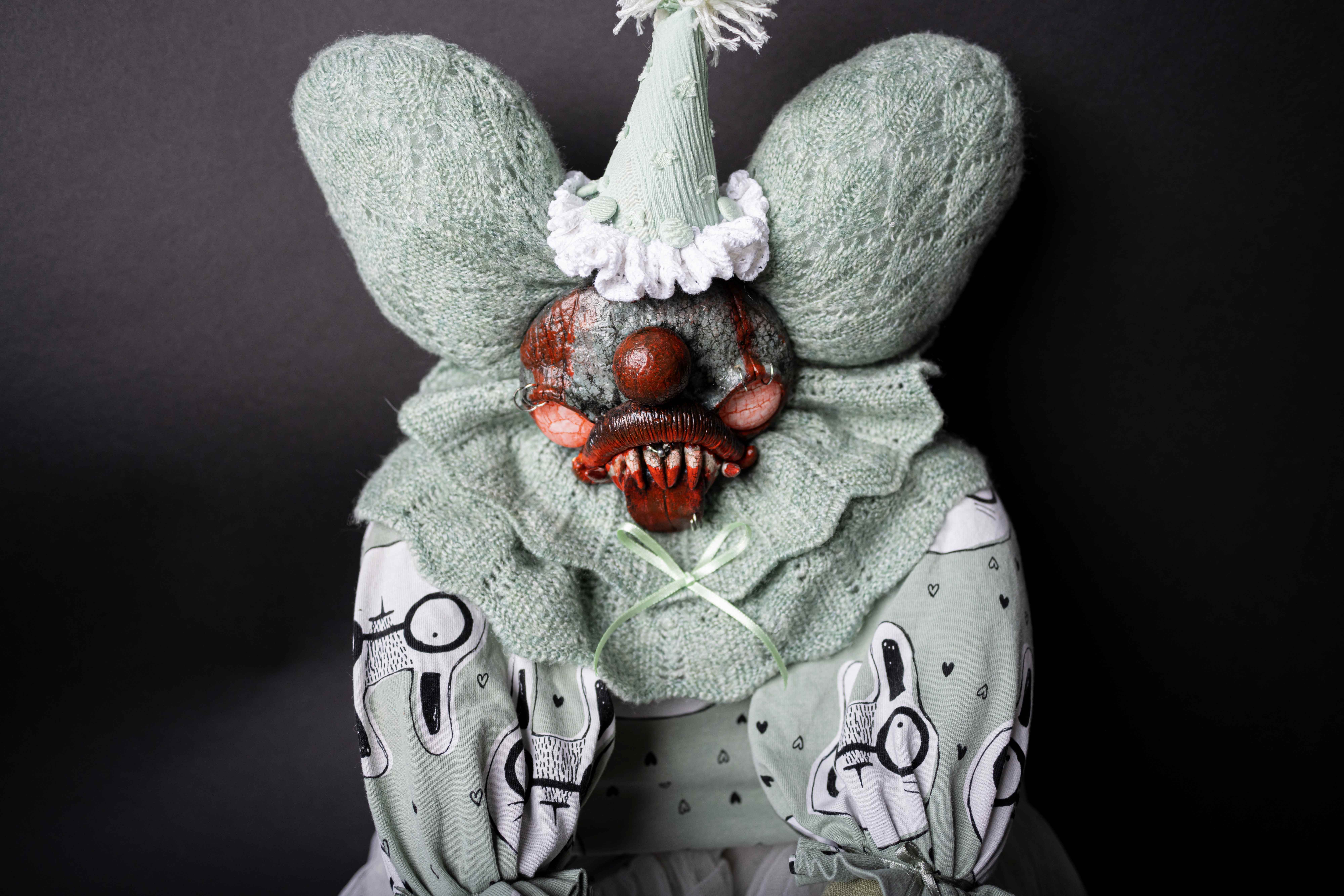 Oddlum art doll Grinwell view 2 — handmade collectible art doll