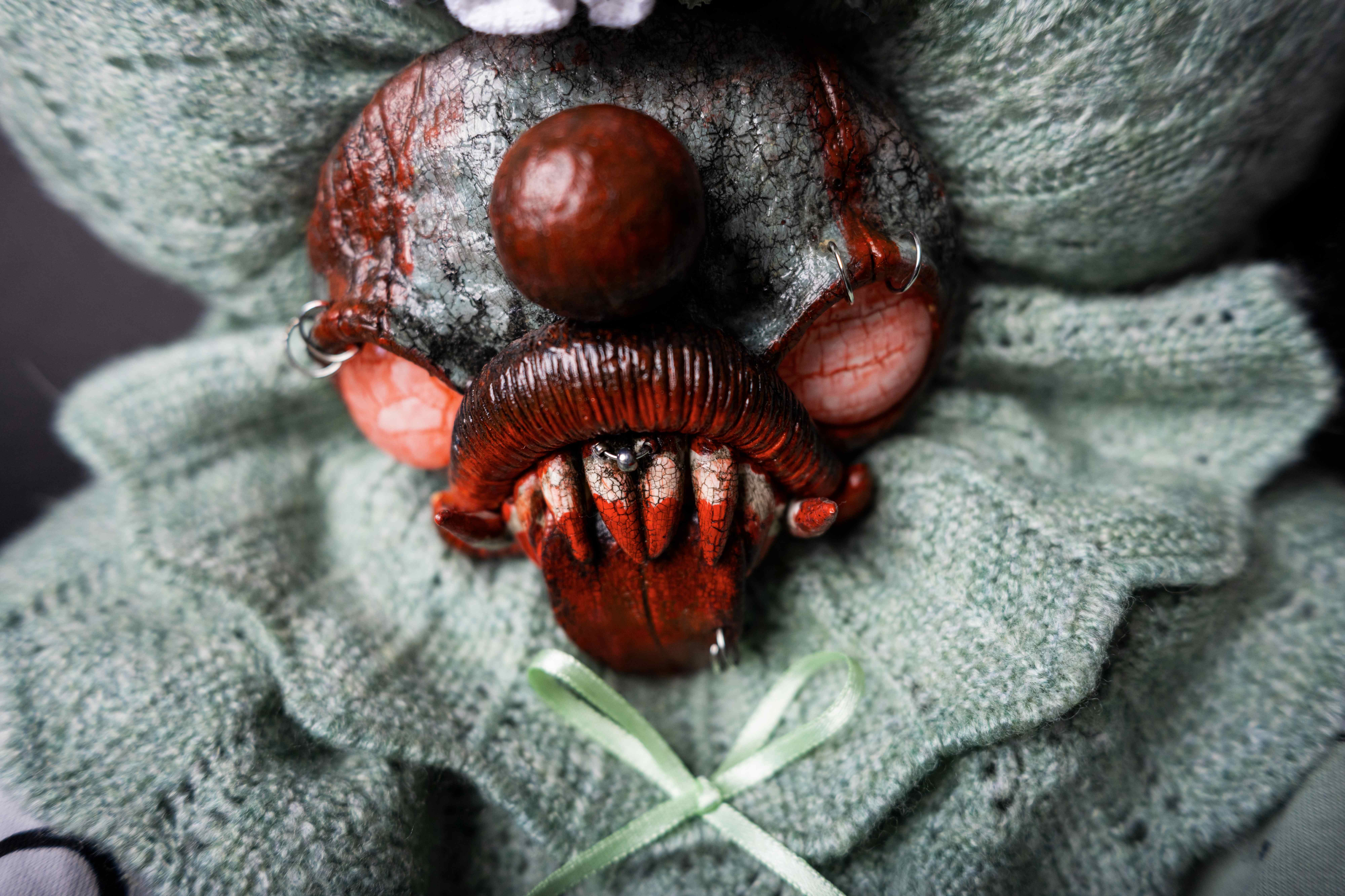 Oddlum art doll Grinwell view 3 — handmade collectible art doll